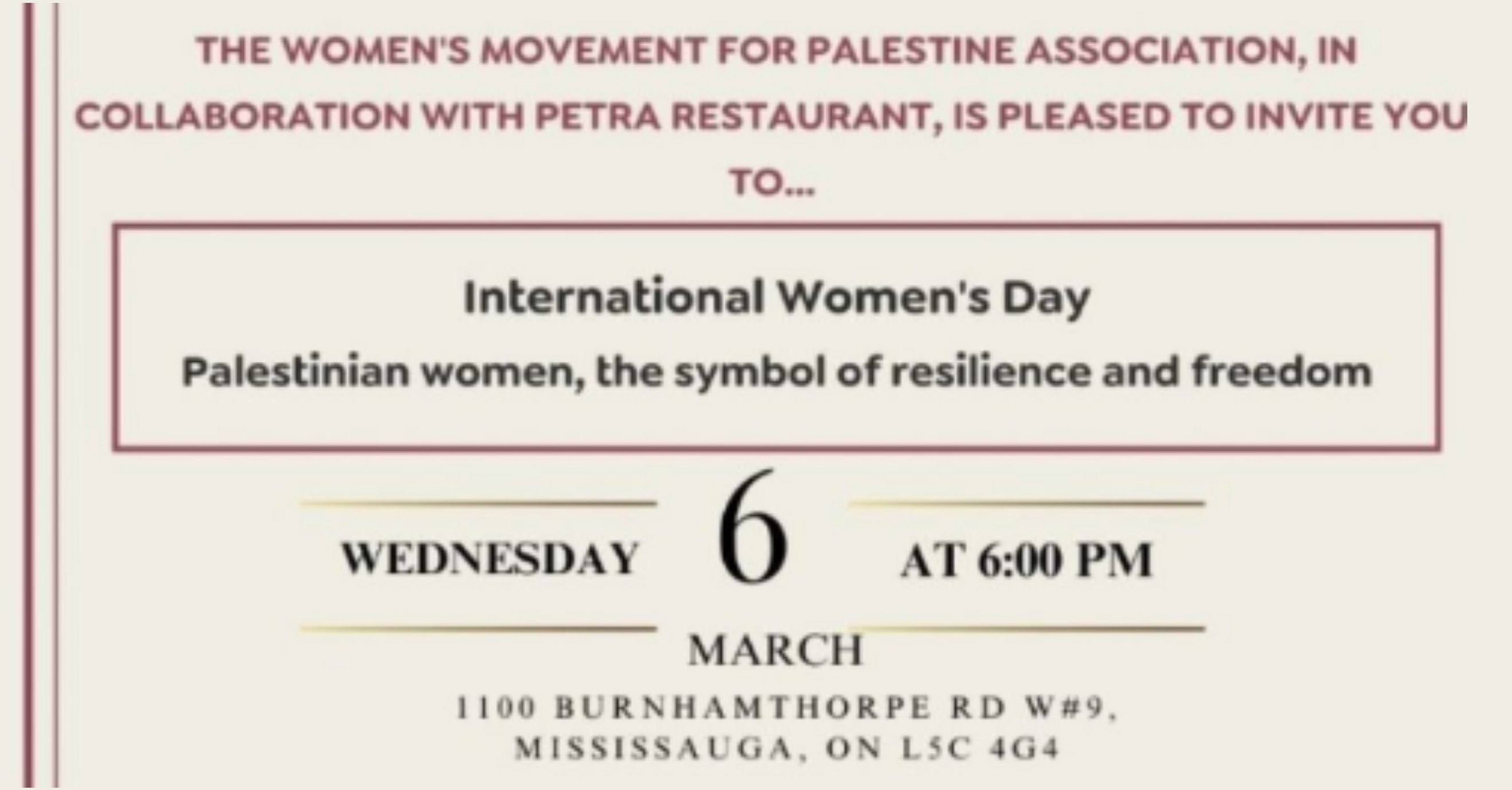 Women Movement for Palestine International Women's Day Fundraising Dinner